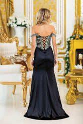 Dancing Queen 4517 Off the Shoulder Satin Prom Gown